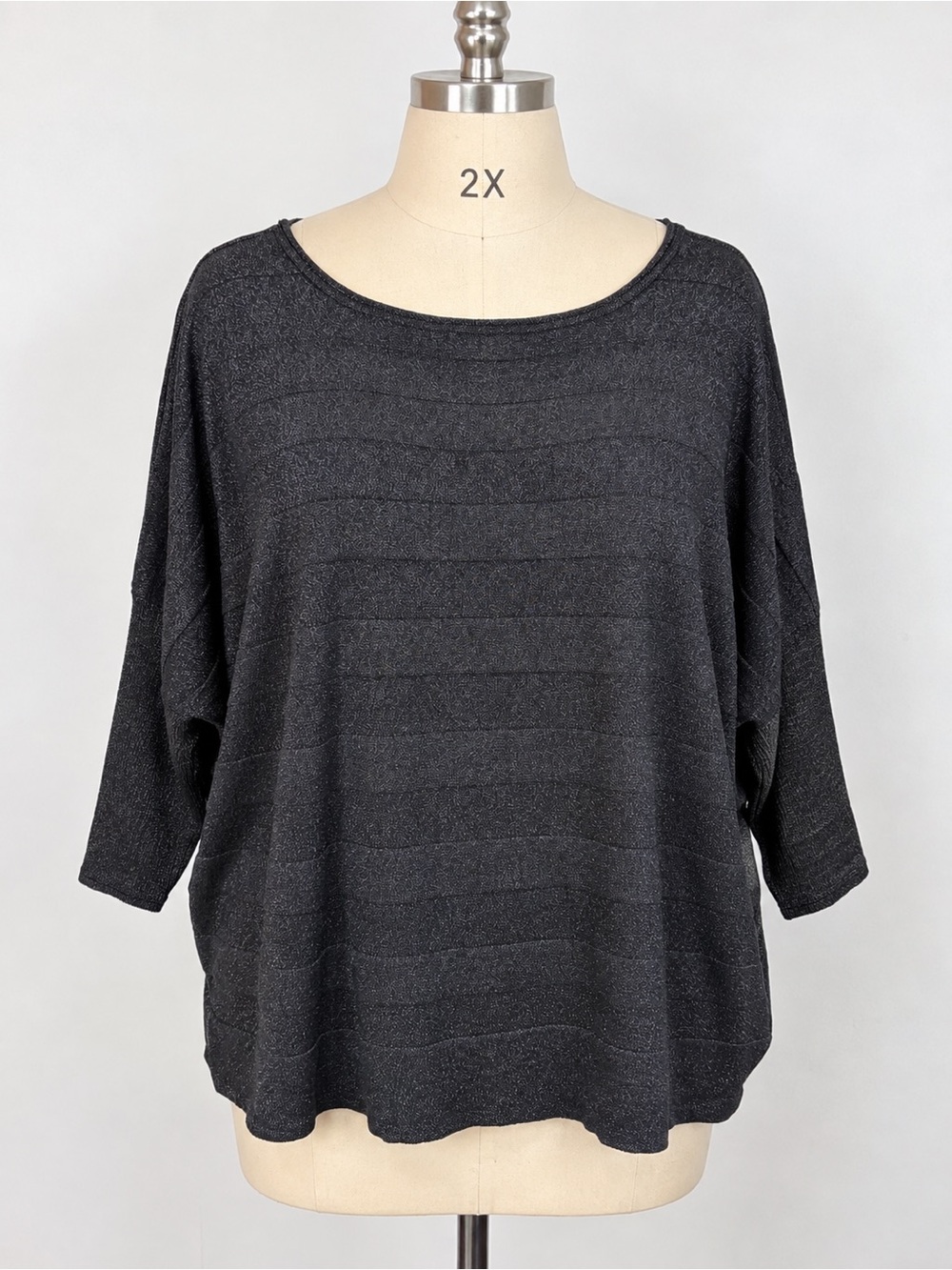 Coldwater Creek 2X Black Textured Knit Top Dolman Sleeve Lightweight Pullover